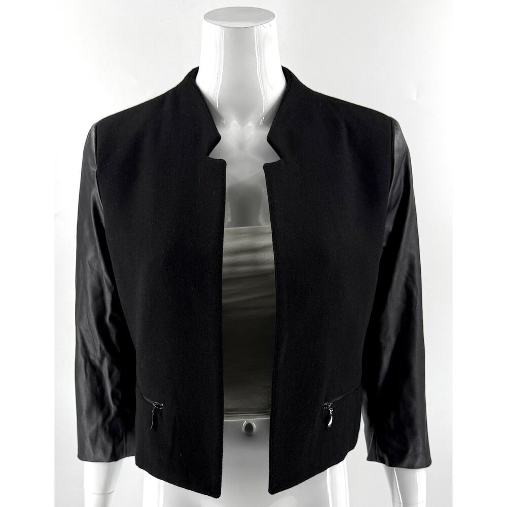 Giuliana Rancic Womens Moto Jacket Black Sz Small Faux Leather Sleeve Open Front